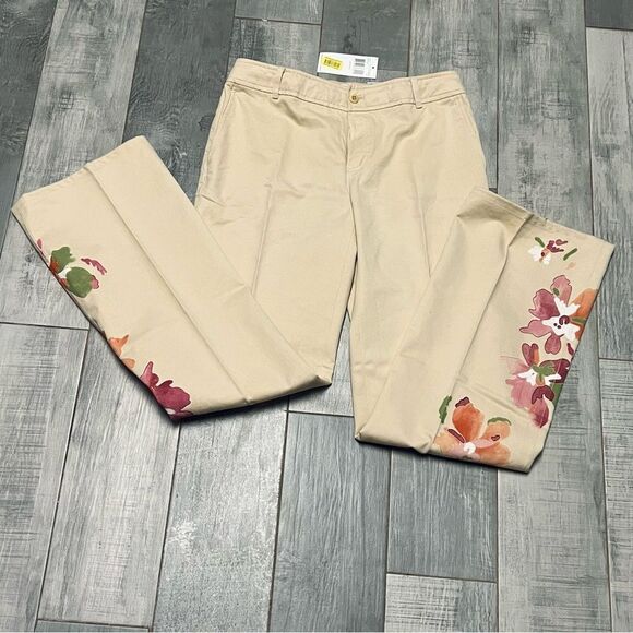 90s Y2K Dana Buchman Cream Pink Floral Painted Embroidered Flare Pant 4 Low Rise - Picture 6 of 15
